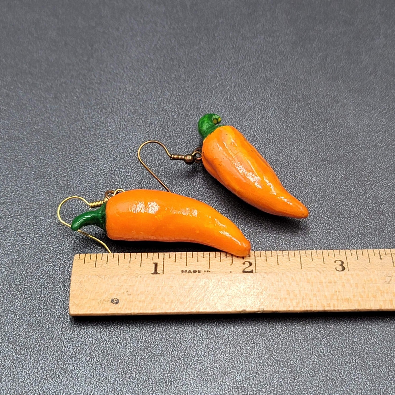 Vintage Pierced Earrings Orange Chili Pepper Dangle 2"