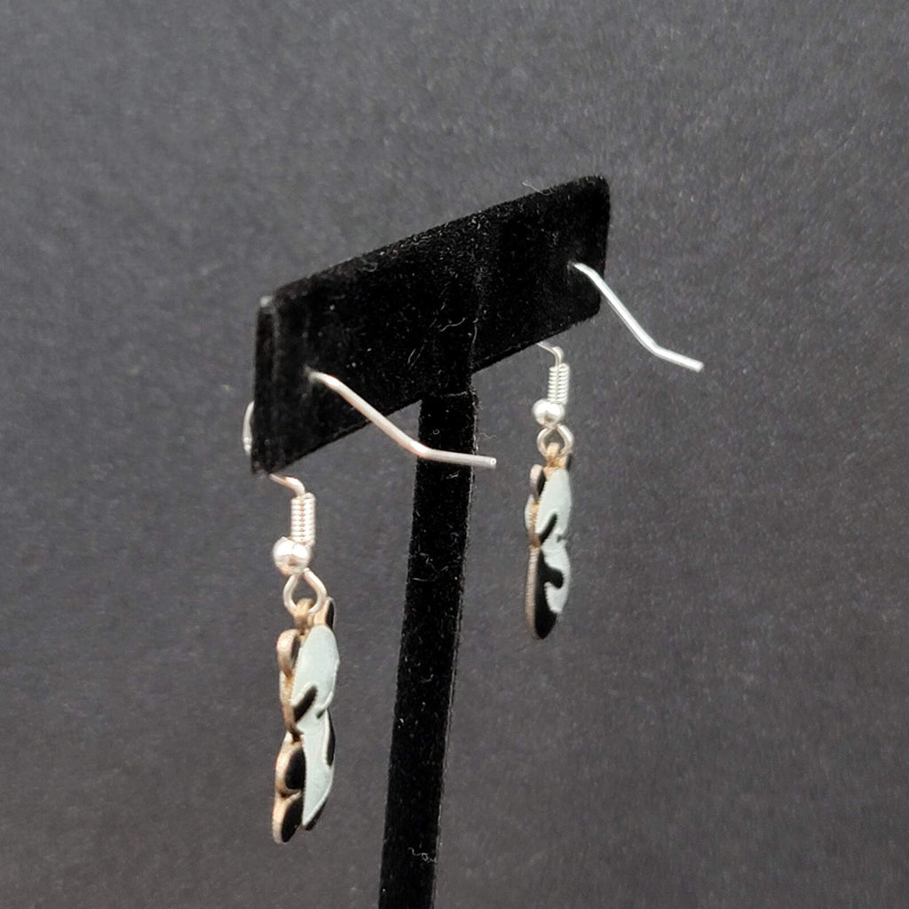 Panda Sterling Silver Pierced Earrings Enamel Dangle 3/4"