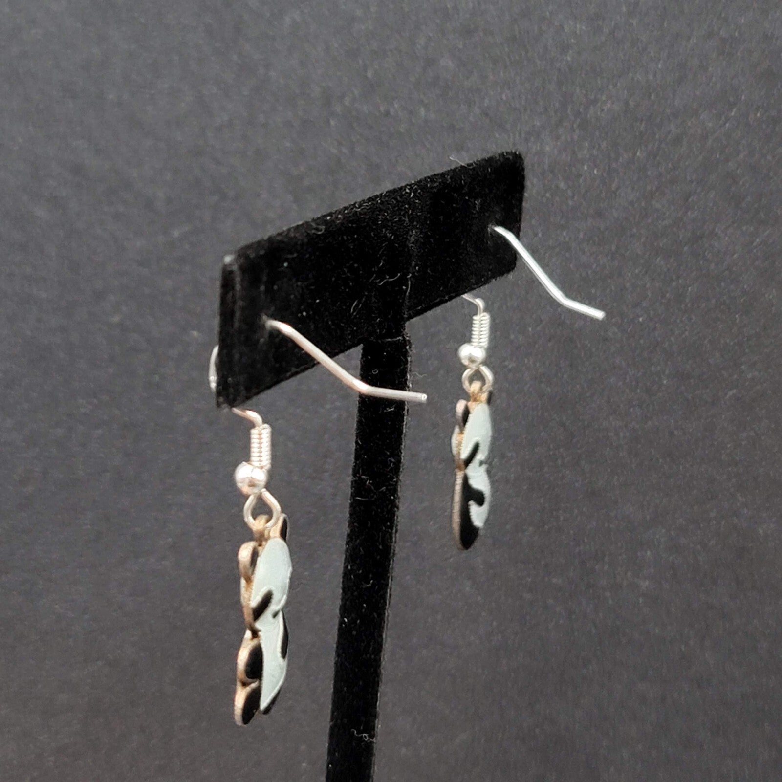 Panda Sterling Silver Pierced Earrings Enamel Dangle 3/4"
