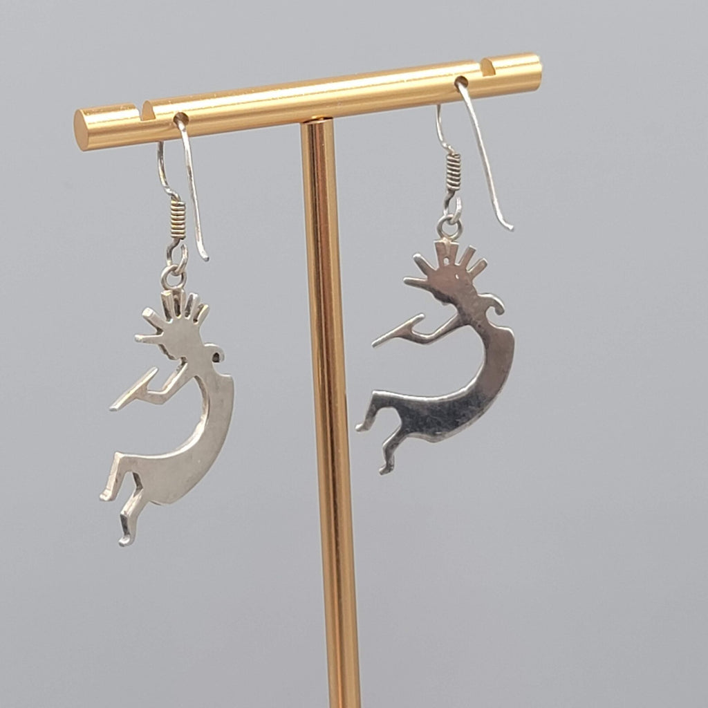 Kokopelli Sterling Silver Pierced Earrings 925 Dangle 1 3/8"
