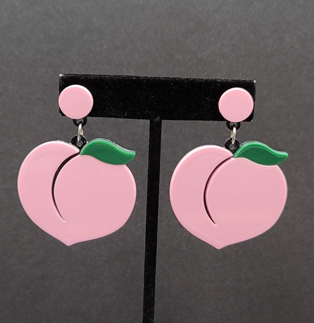 Pierced Earrings Pink Peach Large Statement Acrylic Dangle 2"
