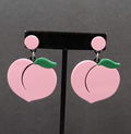Pierced Earrings Pink Peach Large Statement Acrylic Dangle 2"