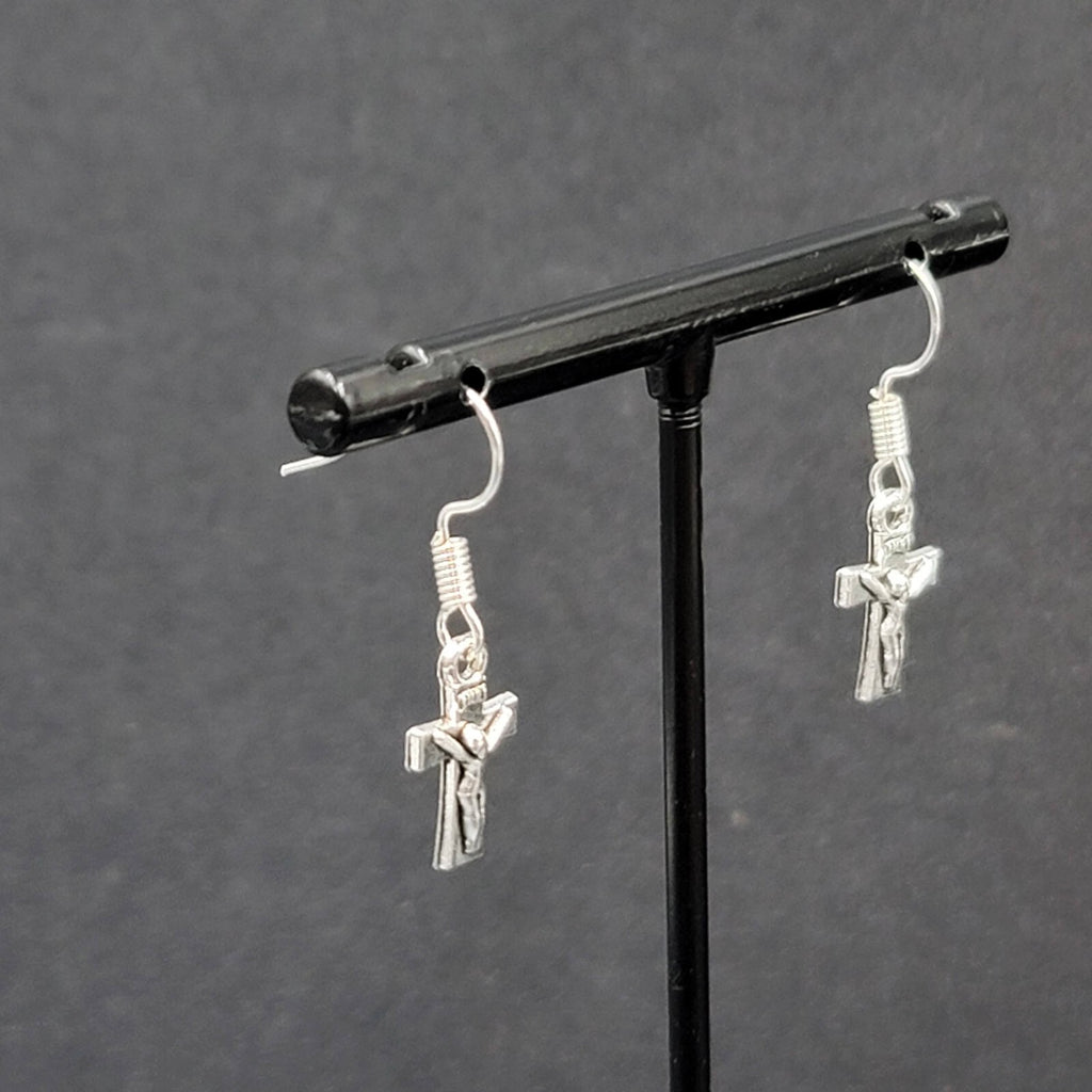 Pierced Earrings Tiny Dainty Crucifix Cross Dangle 5/8"