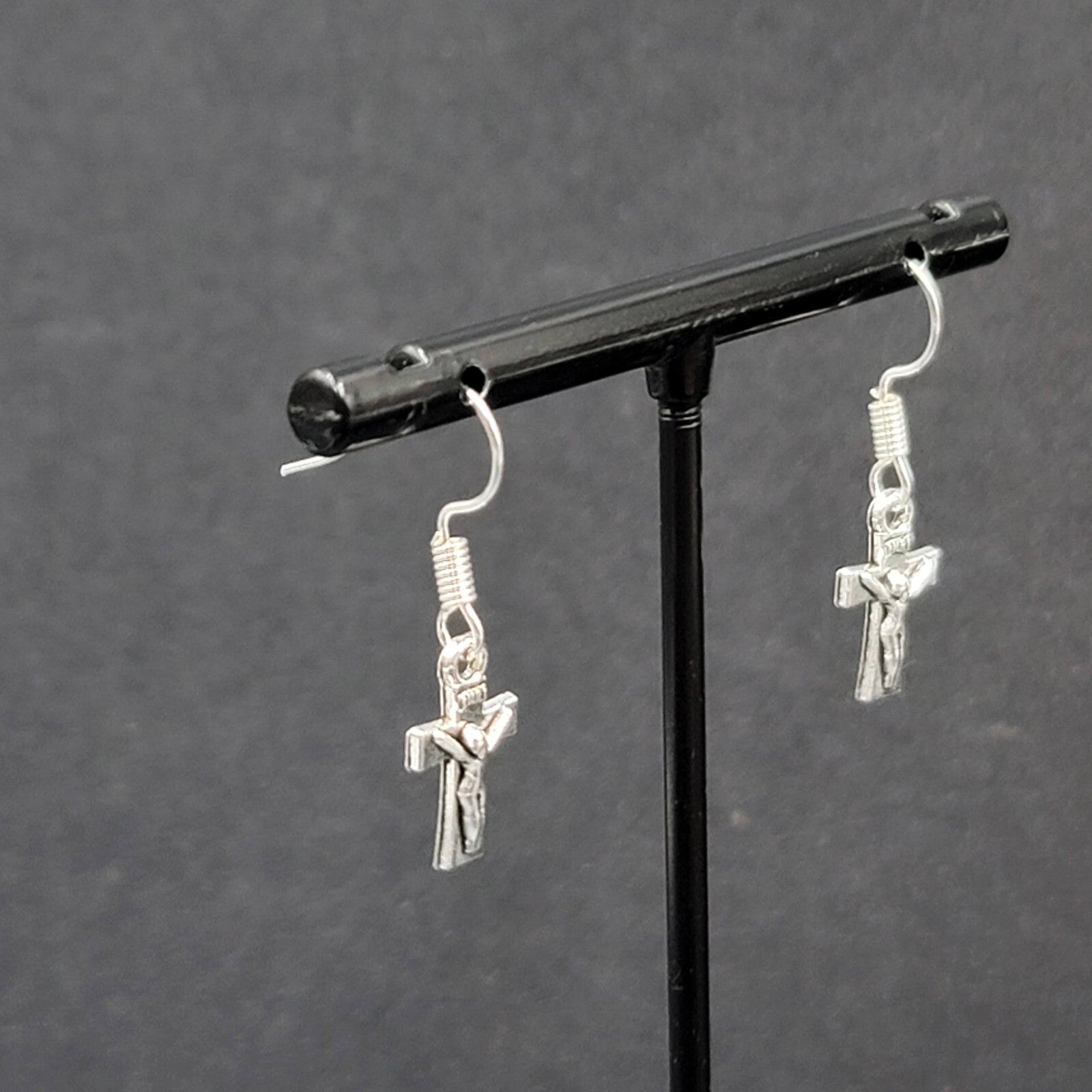 Pierced Earrings Tiny Dainty Crucifix Cross Dangle 5/8"