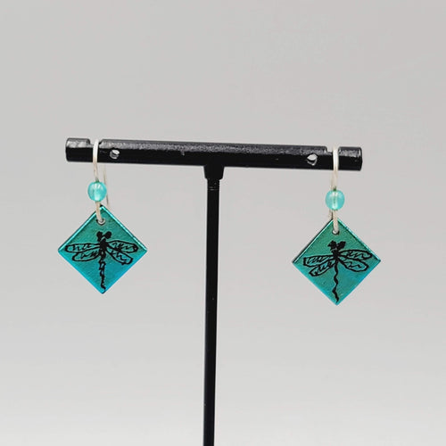 Dragon Fly Pierced Earrings Silver tone Dangle 3/4"