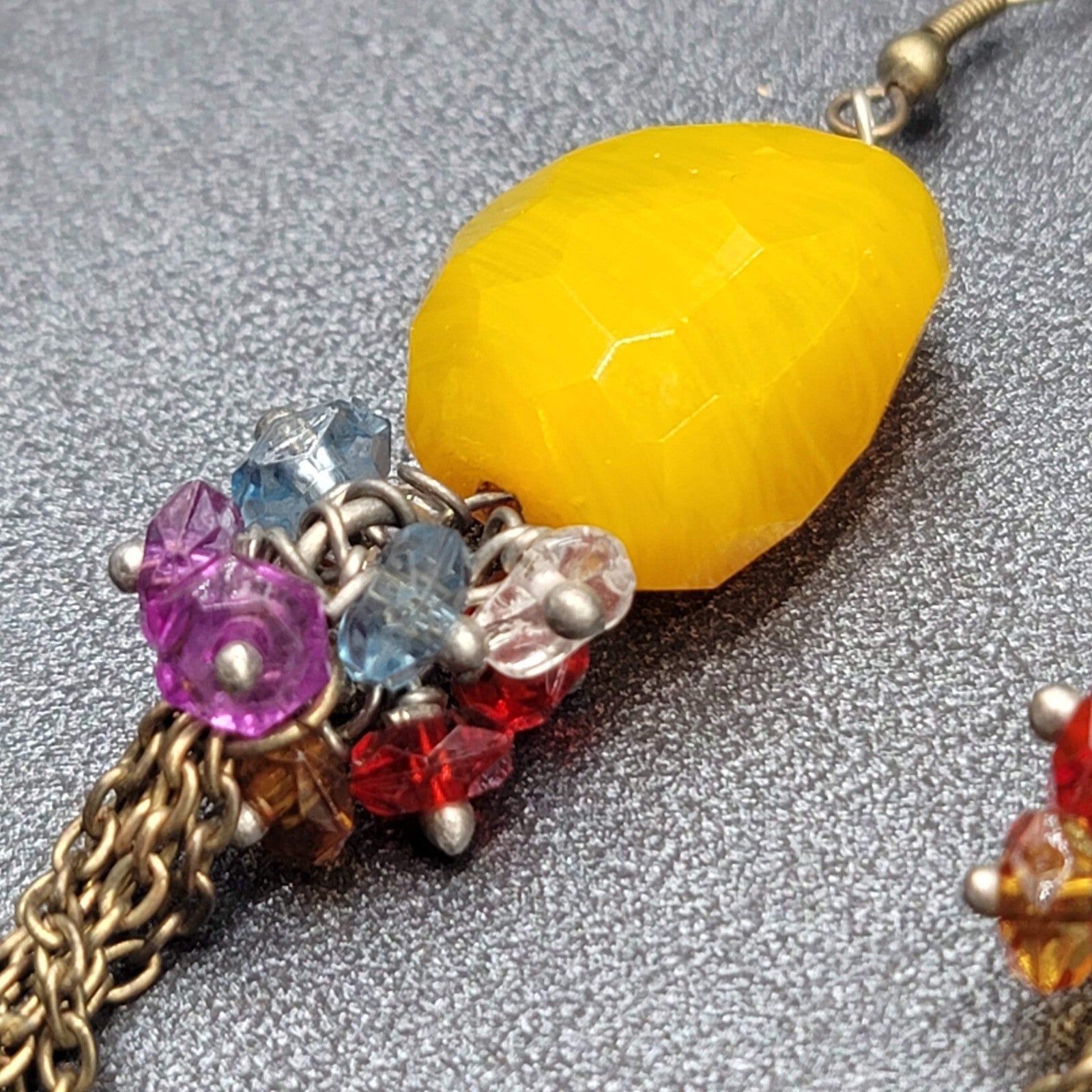Pierced Earrings Multicolor Quartz Bead Statement Dangle Chains 3.75"
