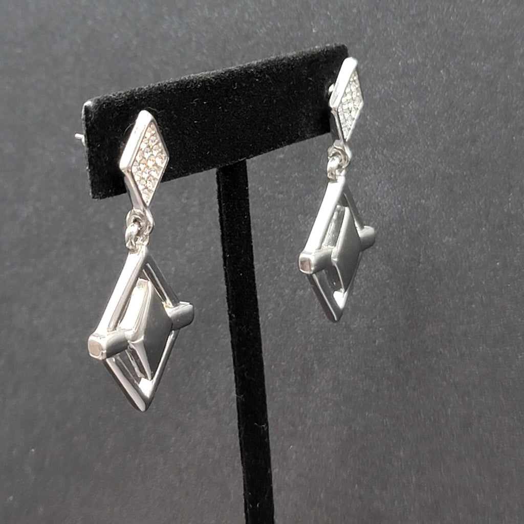WHBM Pierced Earrings Silver tone Crystal Rhinestone Dangle 1.75"