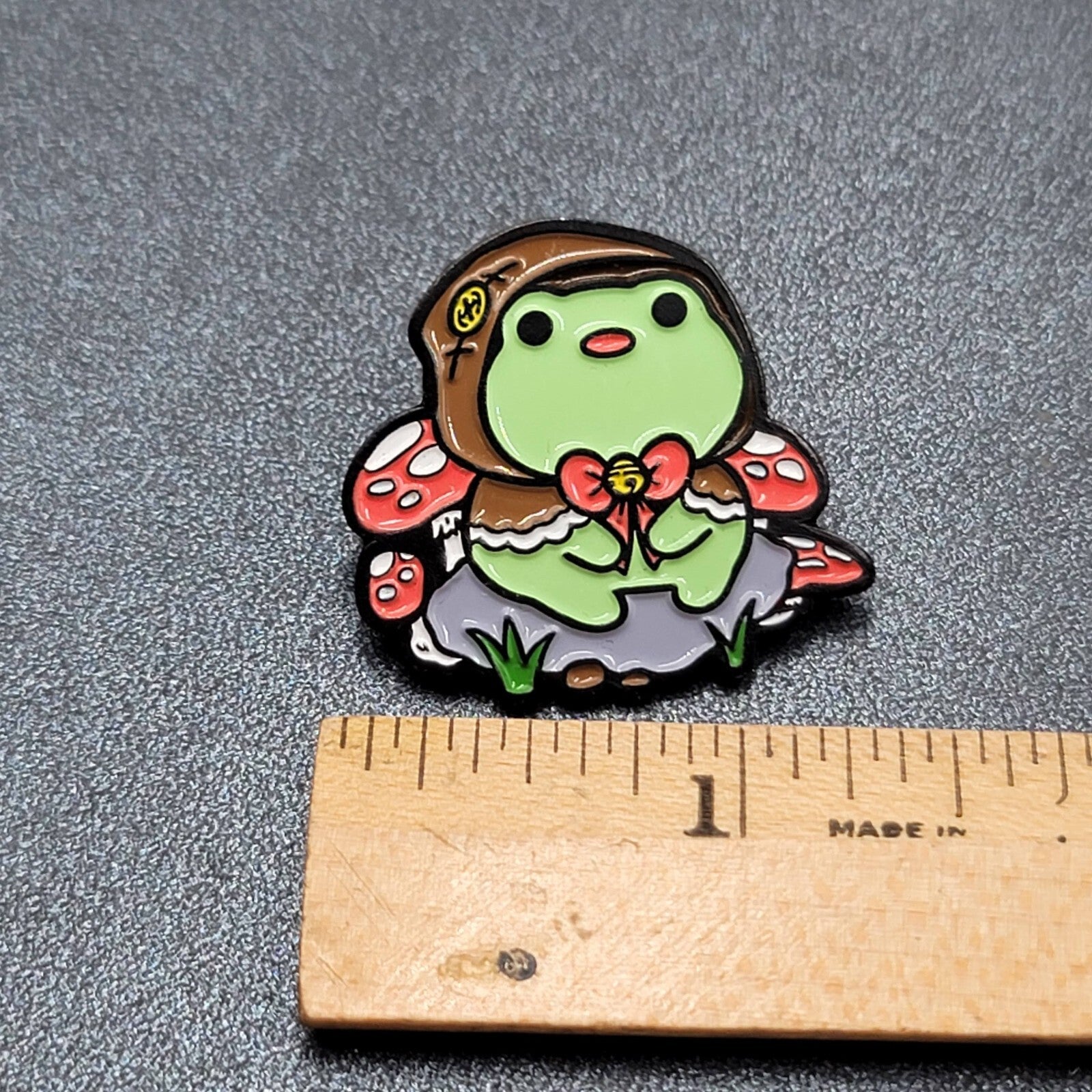 Green Frog Mushroom Enamel Pin Cottage Core 1 1/8"