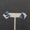 Vintage Clip on Earrings Blue Black White Polymer Clay Squares Screw Back 3/4"