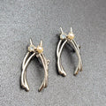 Vintage Double Lucky Wishbone Blue Rhinestone Pearl Brooch Lot Silver tone 1.25"