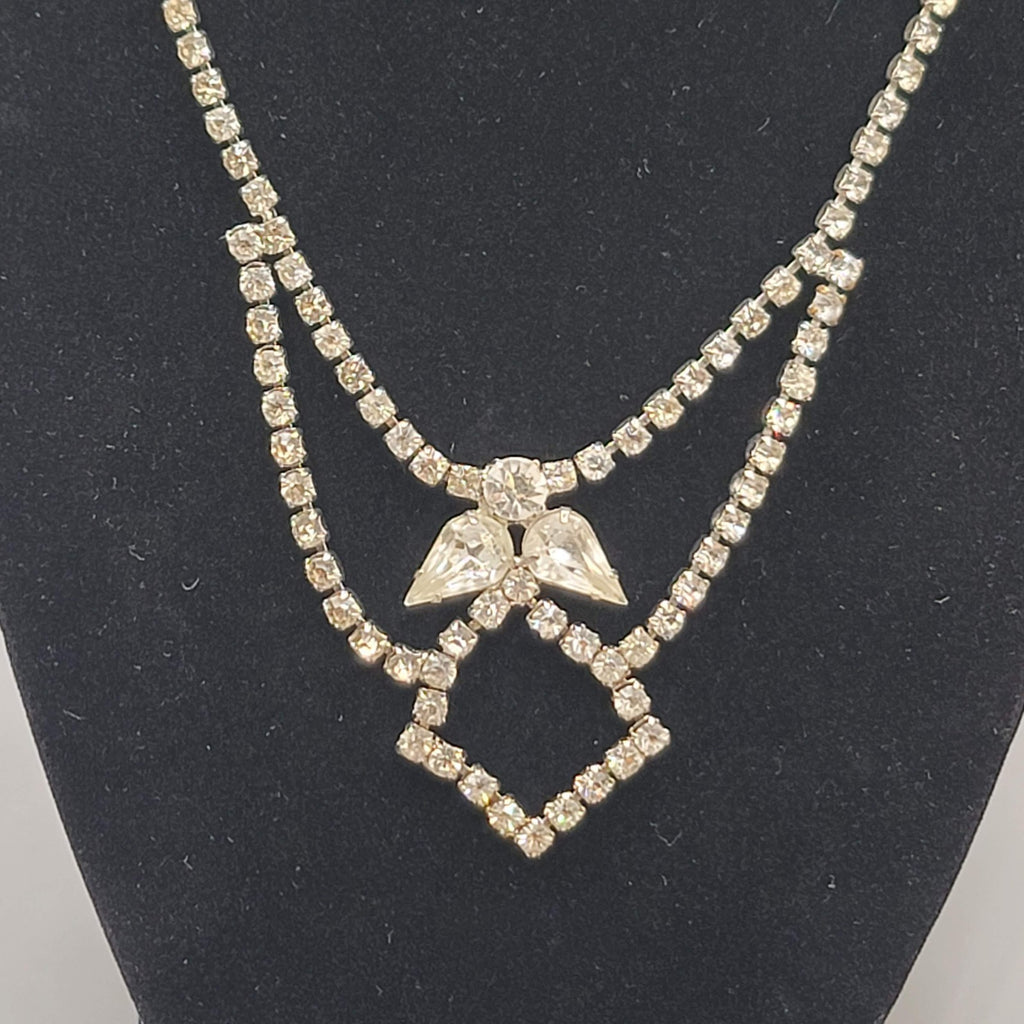 Vintage Rhinestone Necklace Estate Costume Jewelry Silver tone 16"