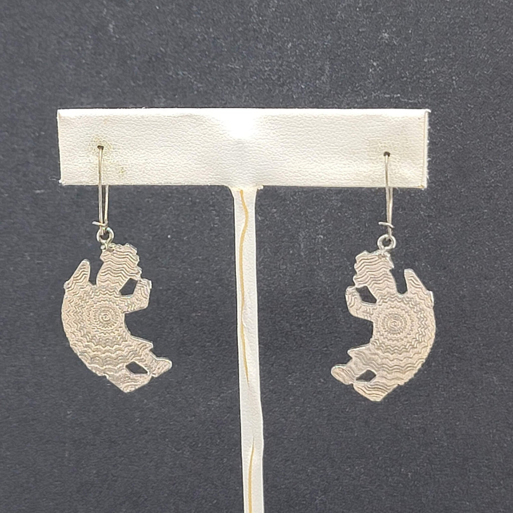 Pierced Earrings  Silver tone Southwestern Dancing Kachina Enamel 1.25"