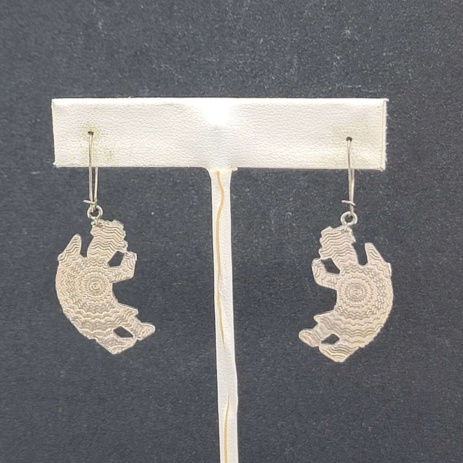Pierced Earrings  Silver tone Southwestern Dancing Kachina Enamel 1.25"