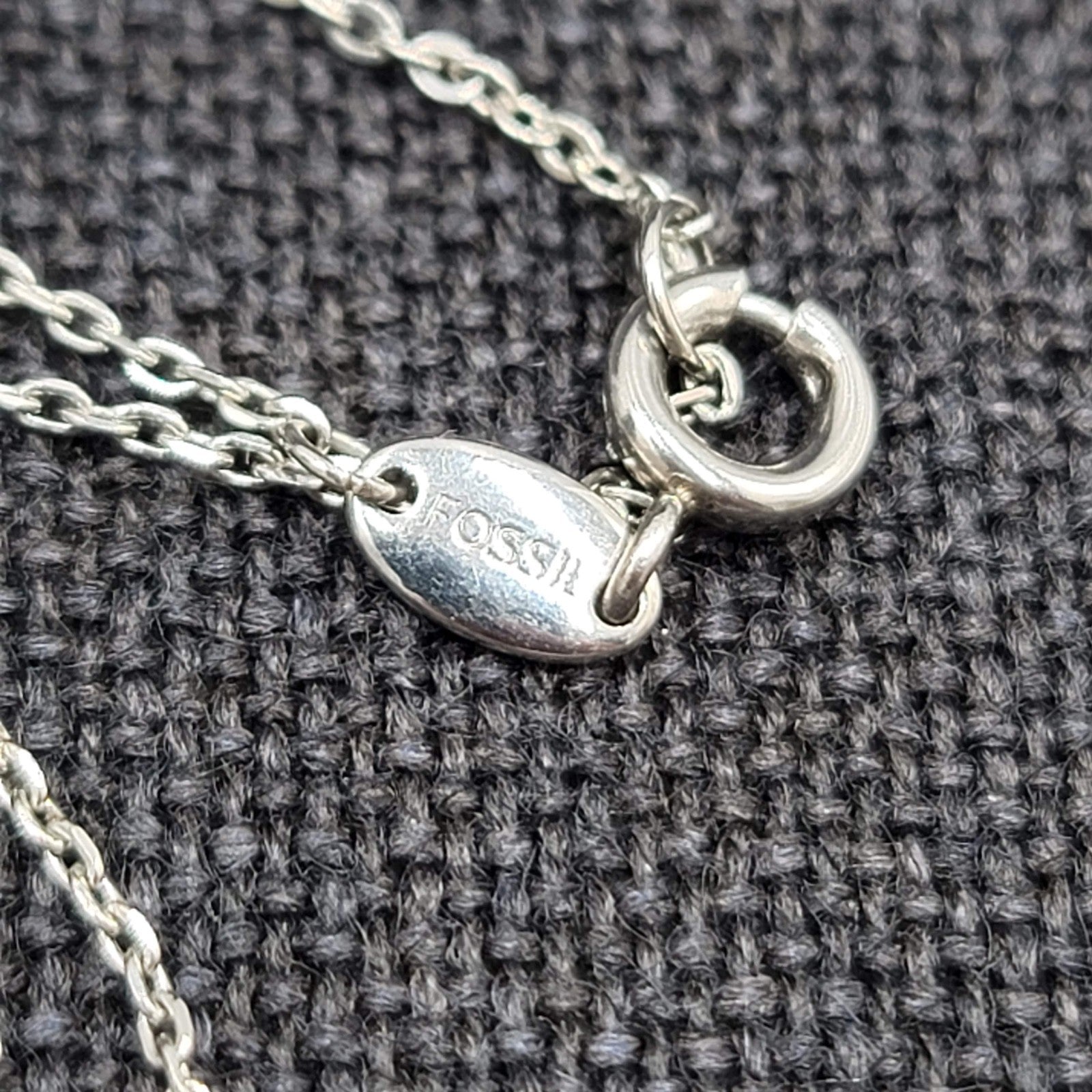 Fossil Charm Pendant Necklace Silver tone Heart Arrow Star Crystals 16"-18"