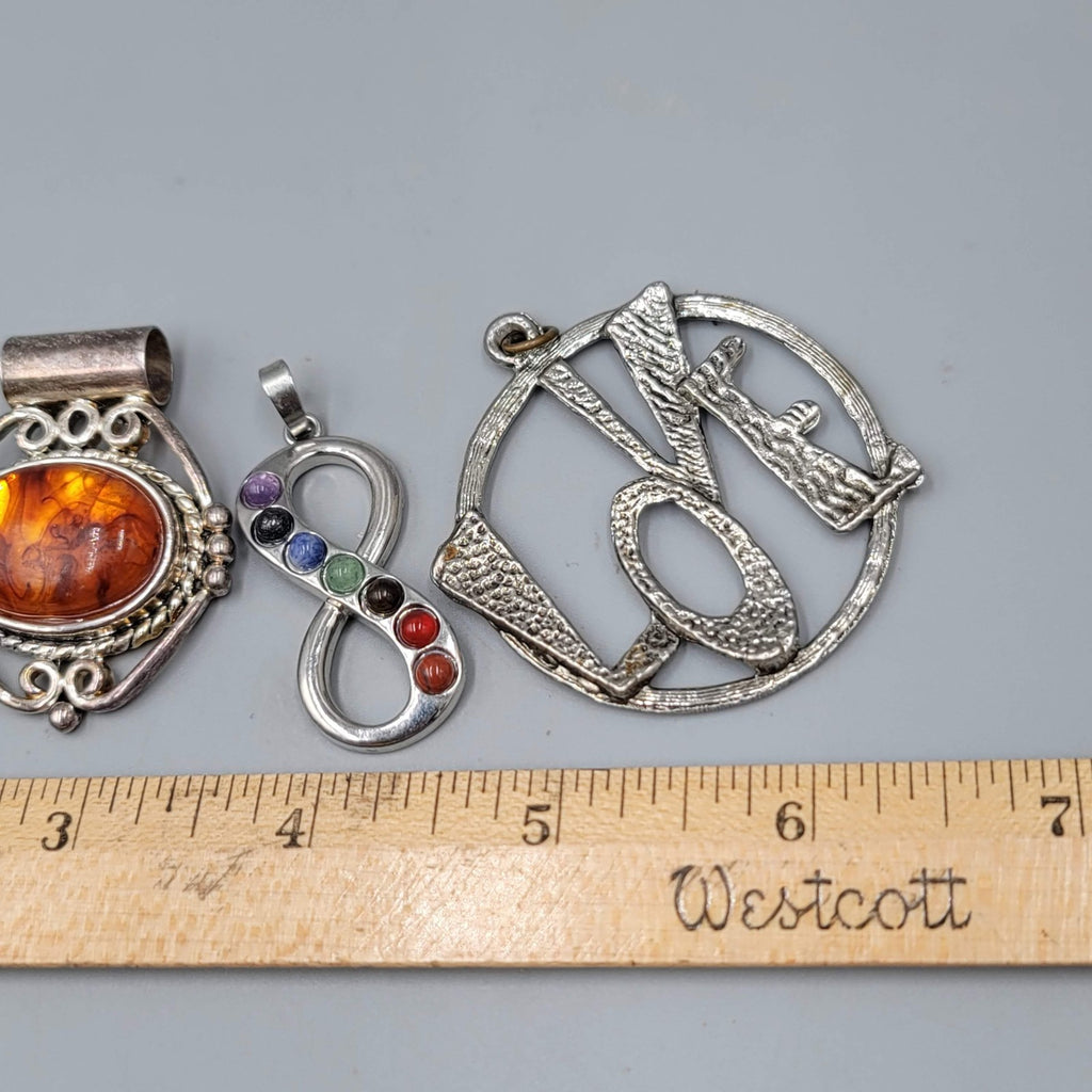 Lot of 4 Pendants Silver Tone Gemstone Tree Infinity Chakra LOVE Resin Large