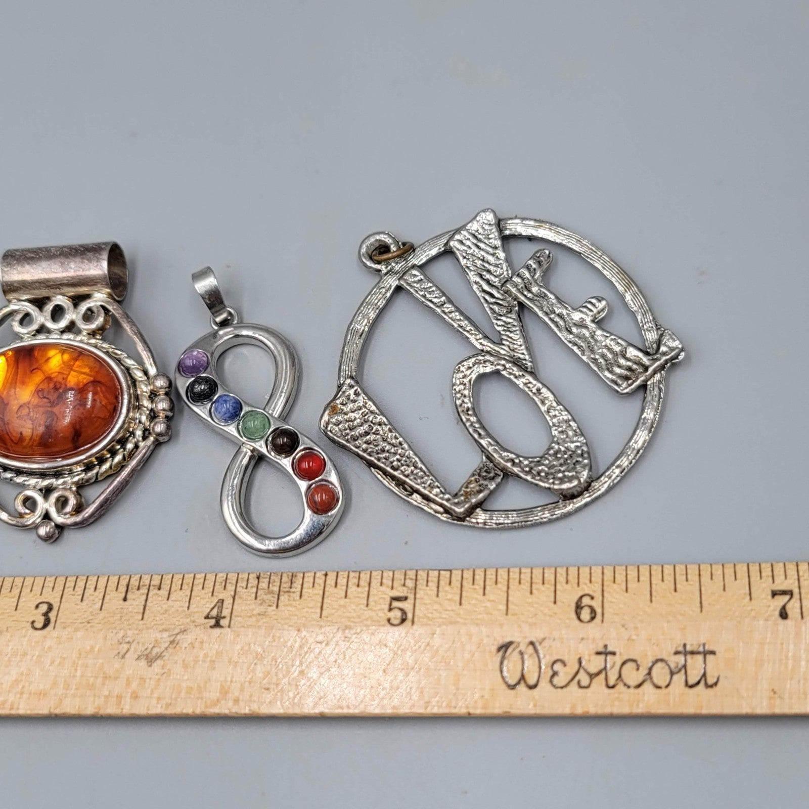Lot of 4 Pendants Silver Tone Gemstone Tree Infinity Chakra LOVE Resin Large