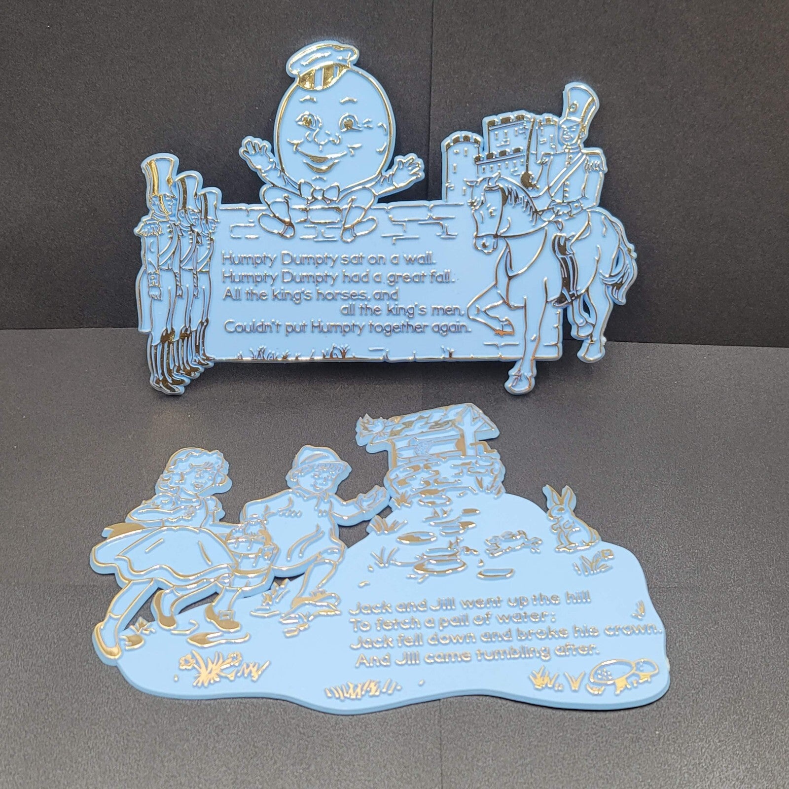 1969 Invicta Plastics Blue Humpty Dumpty Jack and Jill Nursery Rhyme Plaque New