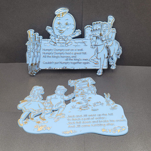 1969 Invicta Plastics Blue Humpty Dumpty Jack and Jill Nursery Rhyme Plaque New