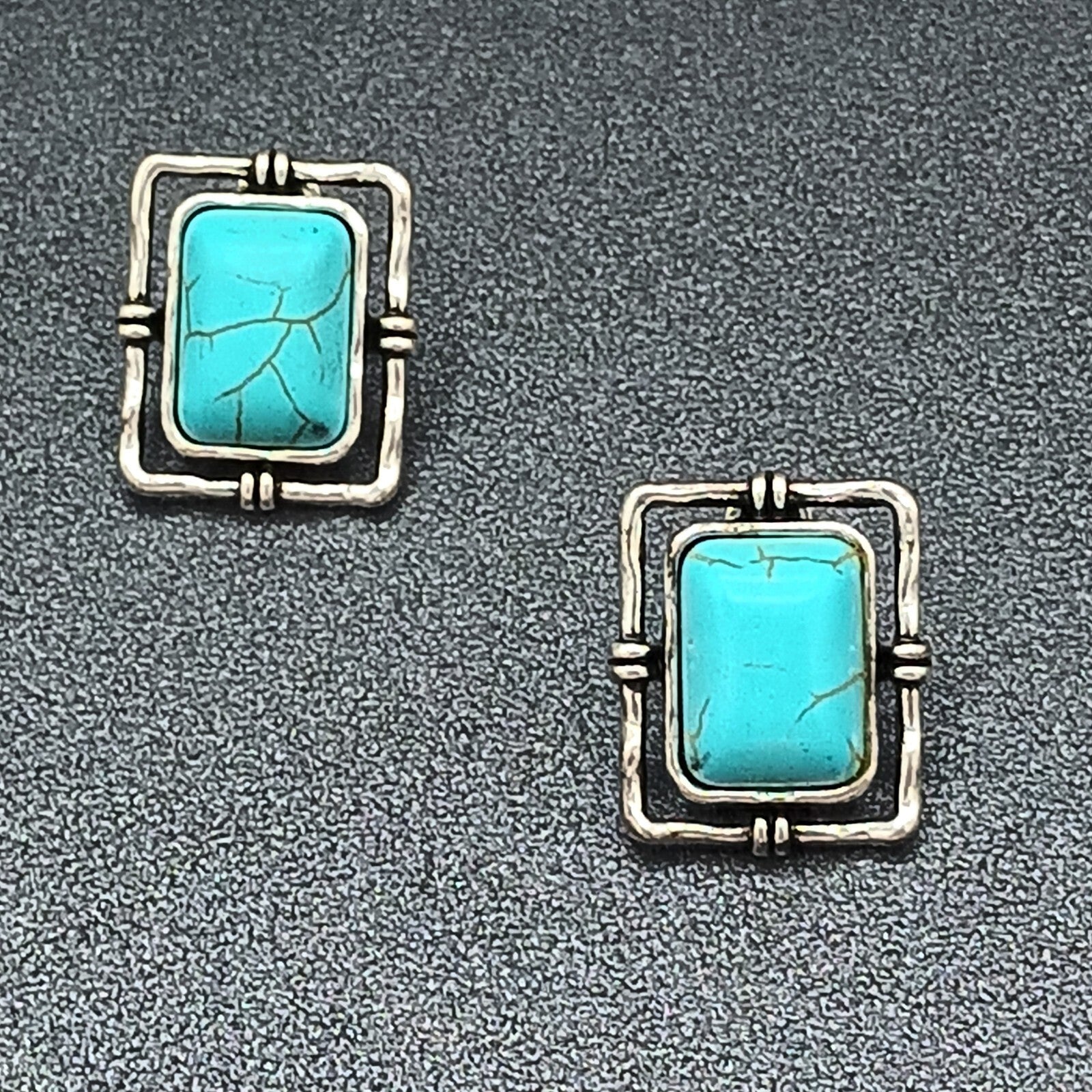 Pierced Earrings Silver tone Dyed Howlite Faux Turquoise Southwest Drop 3/4"