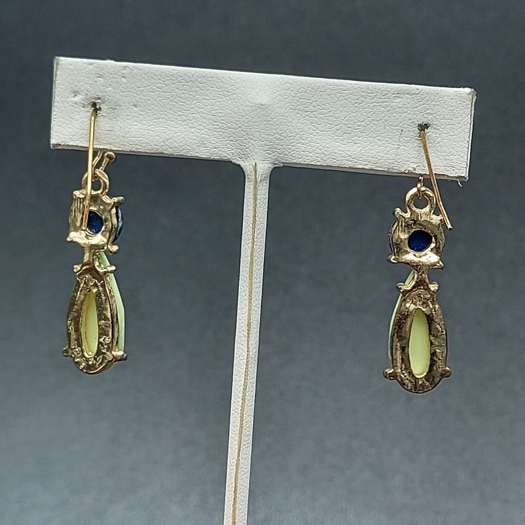 Pierced Earrings Gold tone Blue Green Acrylic Dangle 1 1/4"