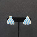 Vintage Clip on Earrings White Blue Stripes Acrylic Triangle 7/8"