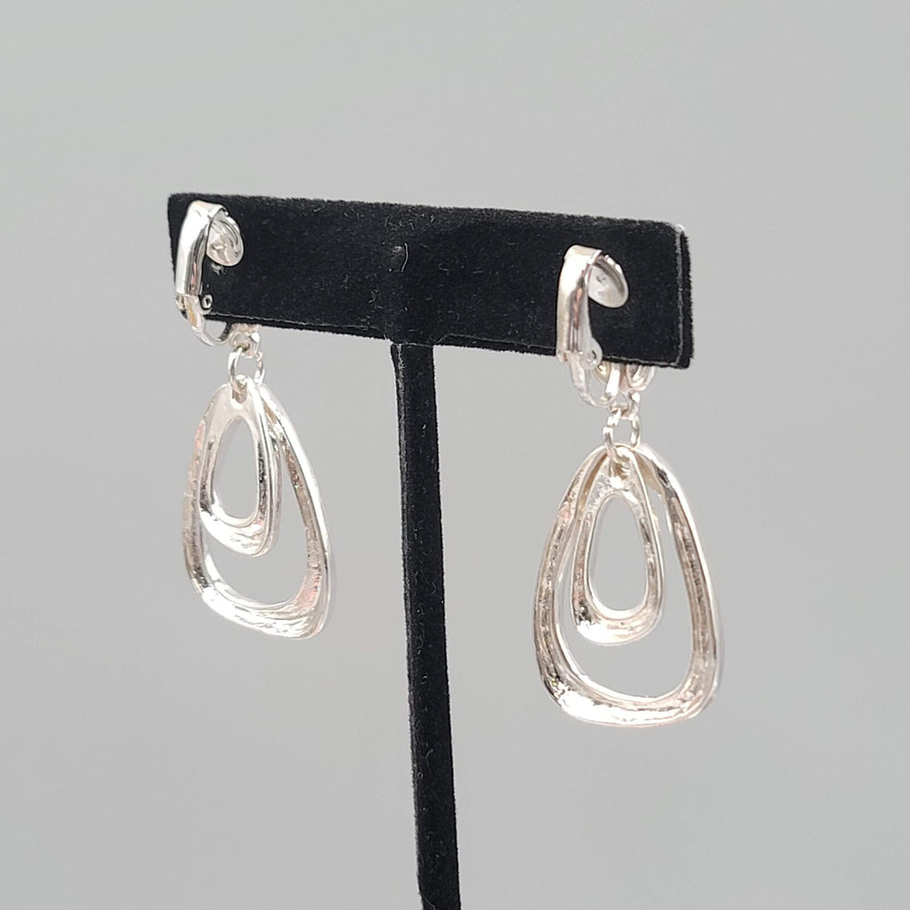 Vintage Clip on Earrings Silver tone 1 7/8"