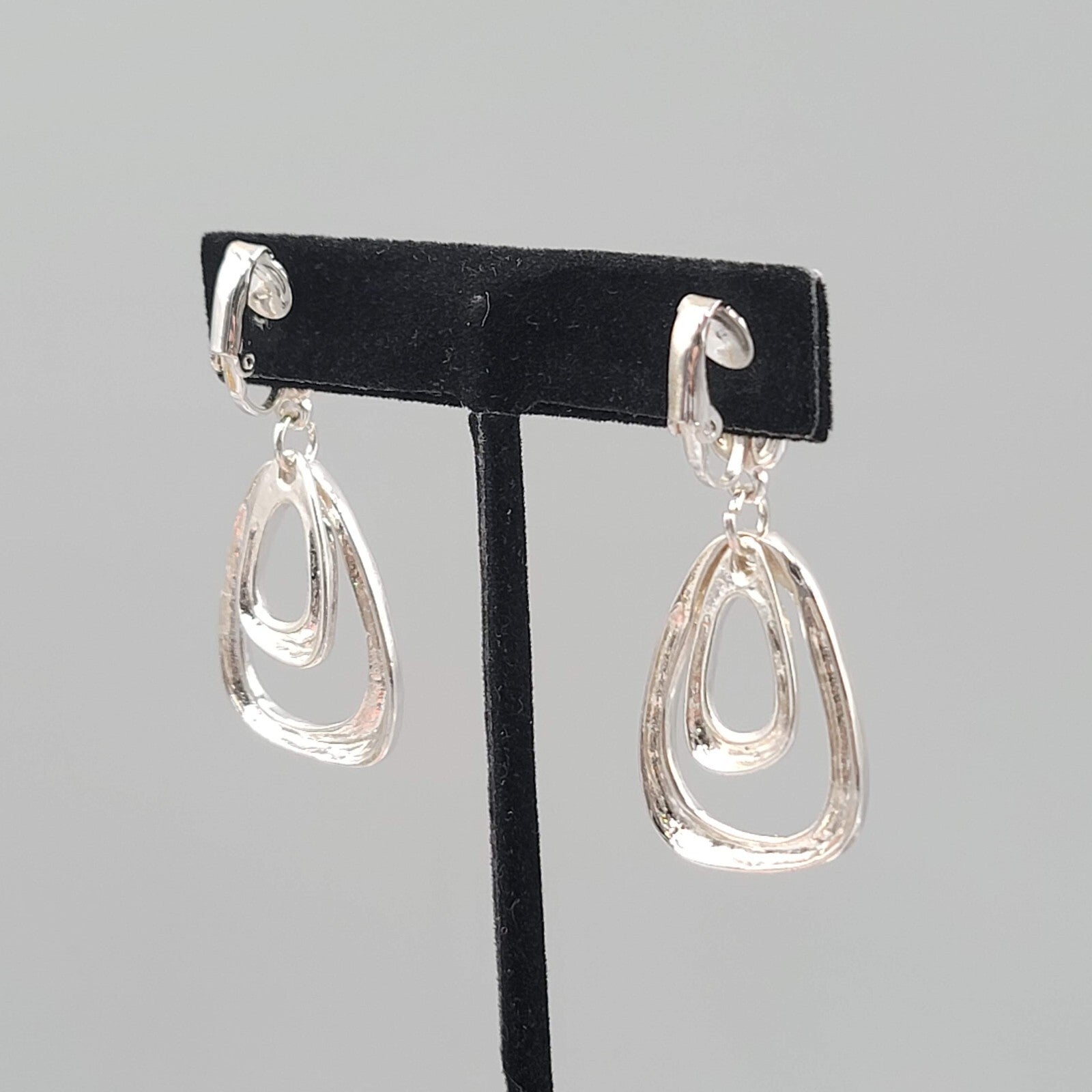 Vintage Clip on Earrings Silver tone 1 7/8"