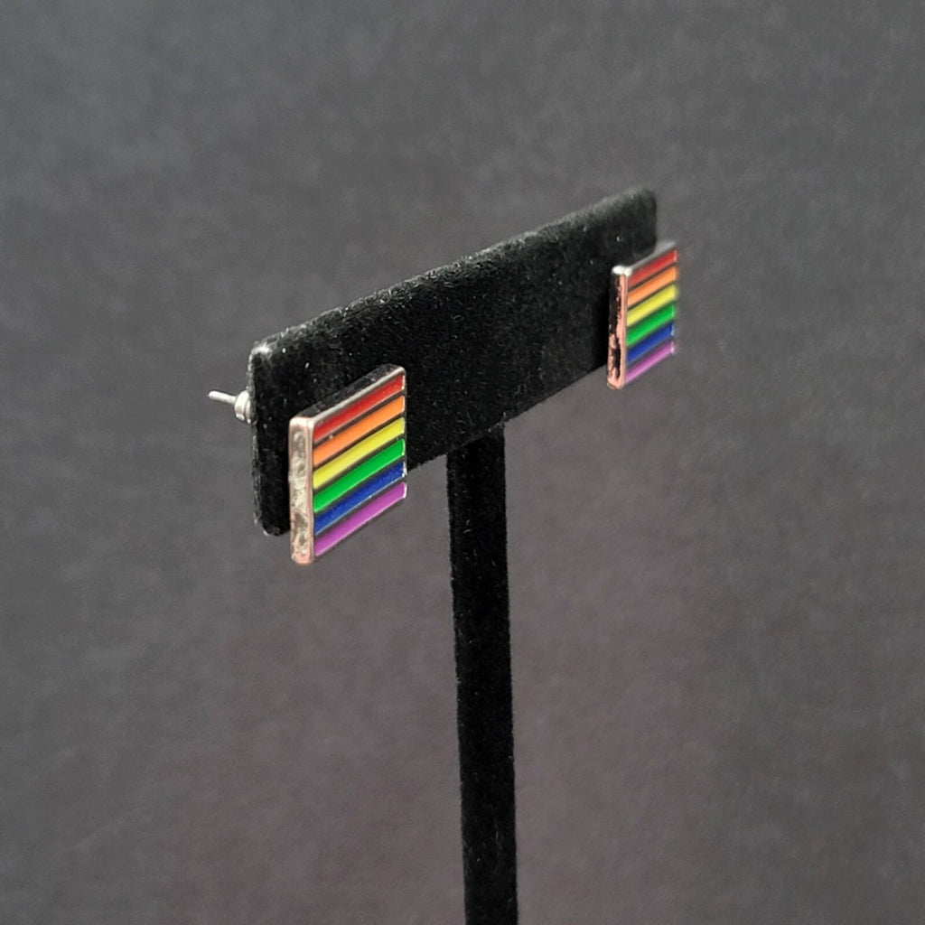 Pierced Earrings PRIDE Rainbow Rectangle Studs 5/8"