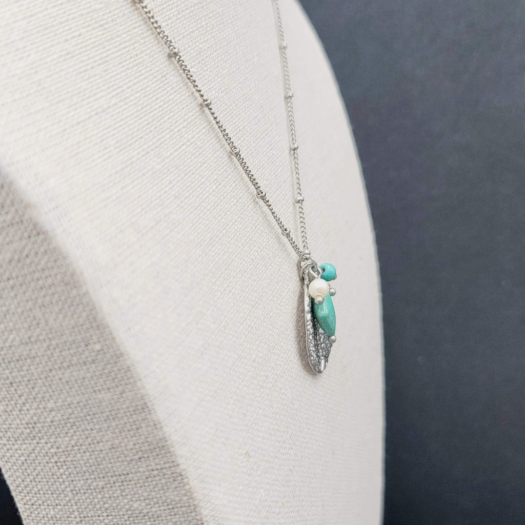 Lia Sophia Necklace Silver tone Leaf Pendant Dyed Blue Howlite Stone 16"-18"