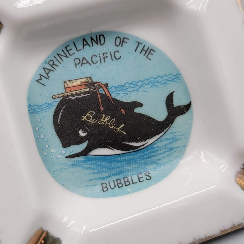 Vintage Marineland Ceramic Souvenir Ashtray Bubbles the Whale 3.5"