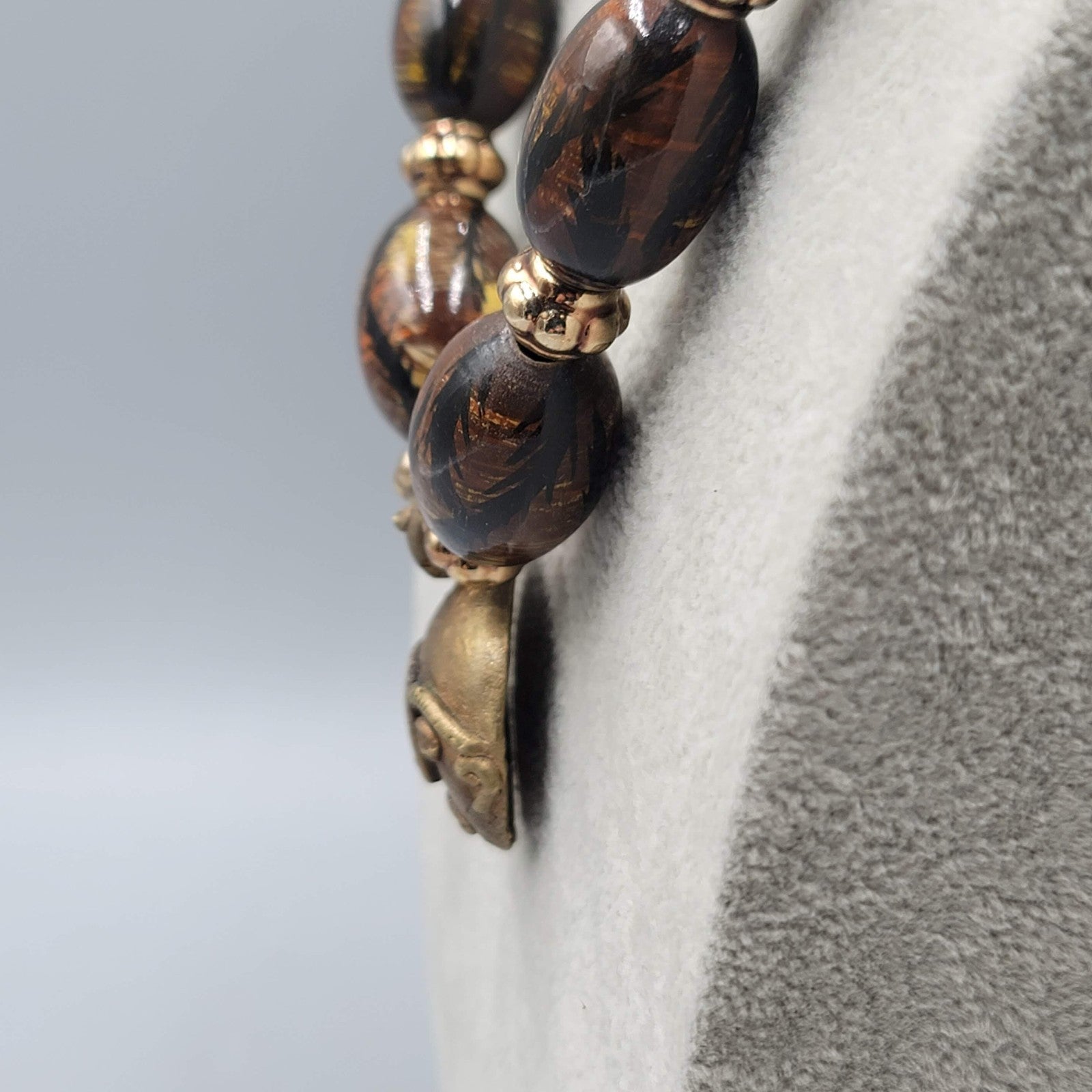 Vintage African Necklace Brass Face Mask Pendant Hand Painted Beads 22 in