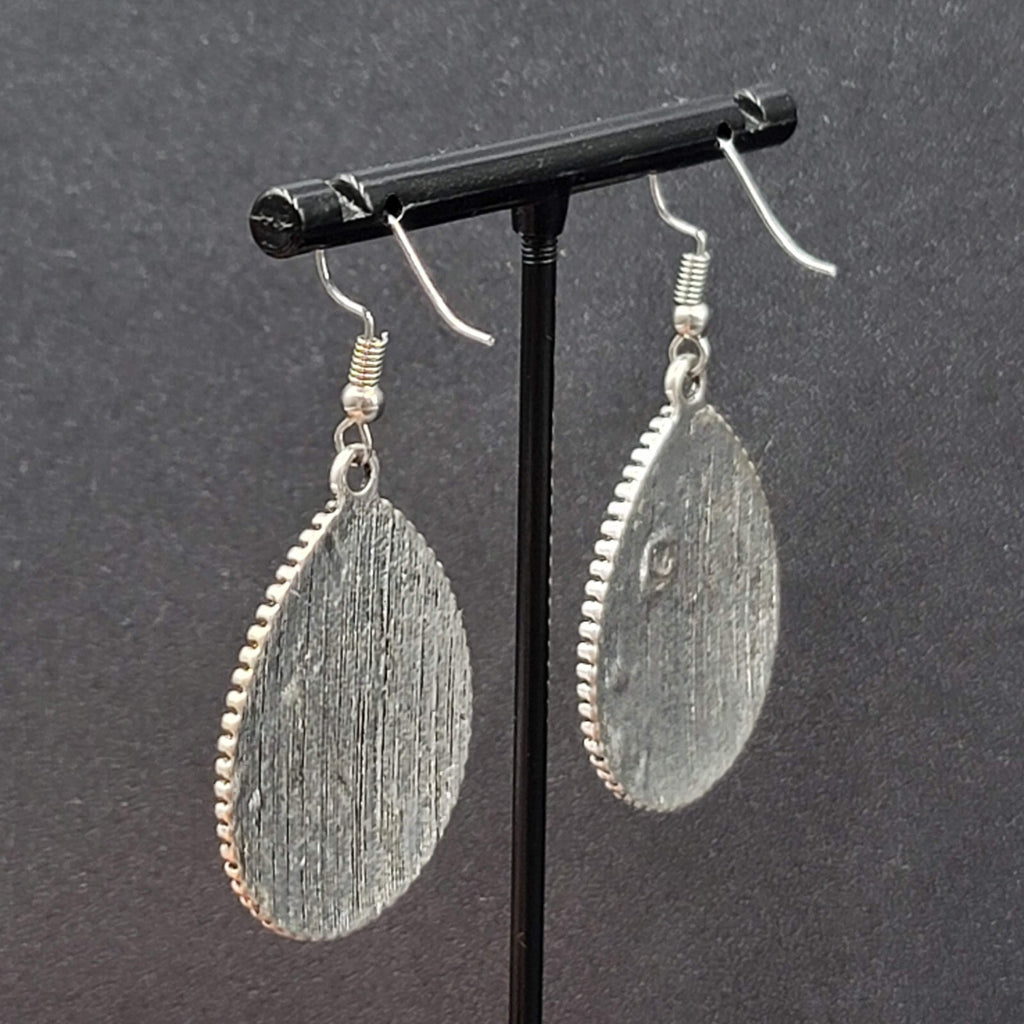 Boho Pierced Earrings Silver tone Yellow Black Center Dangle 1.5"
