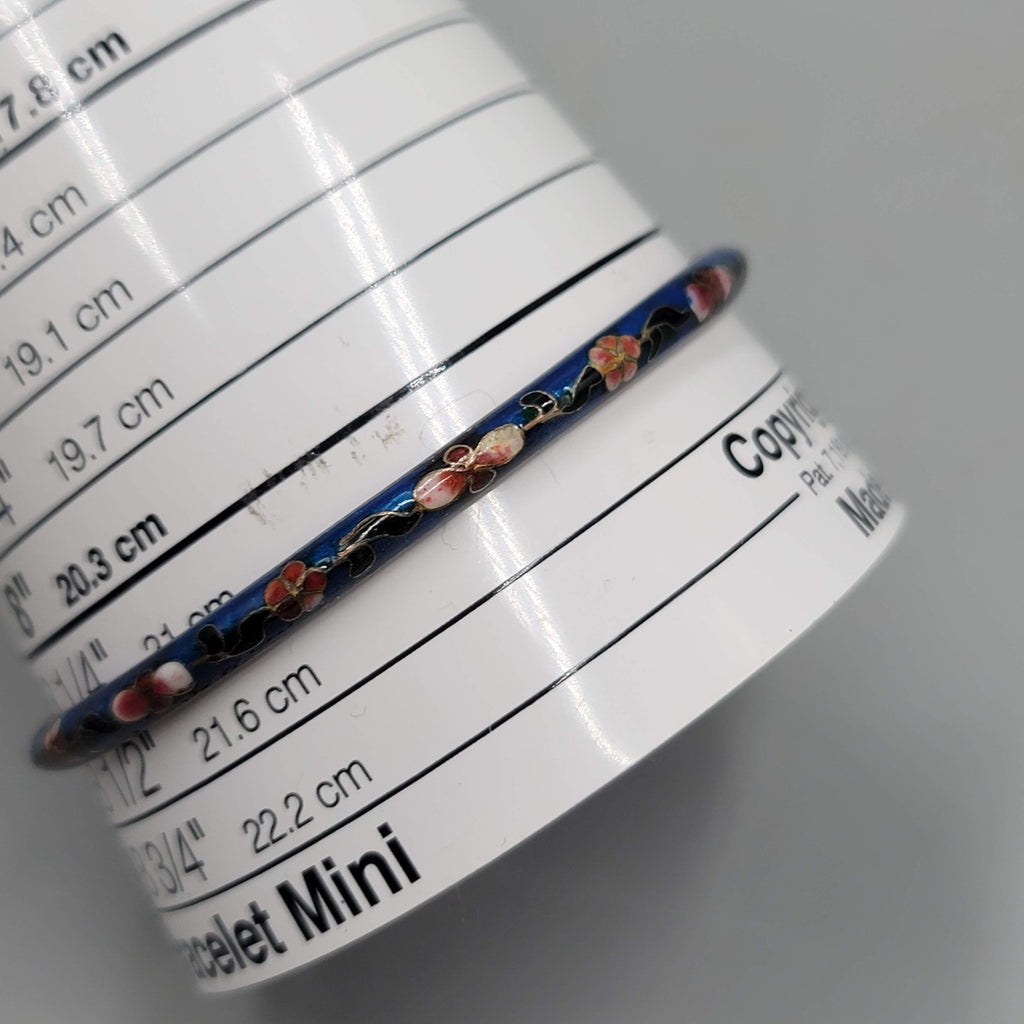Vintage Cloisonne Bangle Bracelet Blue Enamel Flowers 8.25 in