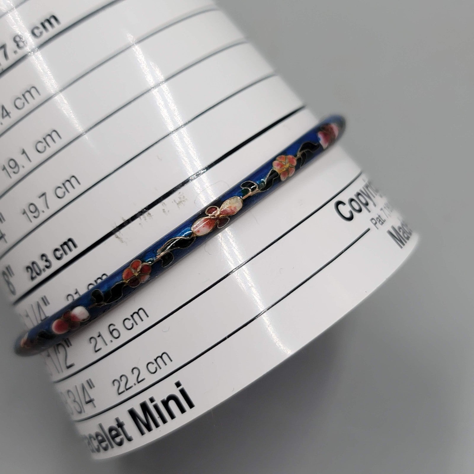 Vintage Cloisonne Bangle Bracelet Blue Enamel Flowers 8.25 in