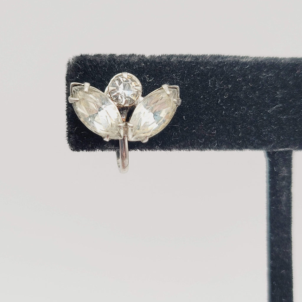 Vintage Rhinestone Stud Clip on Earrings Silver tone Screw Back 3/8 in
