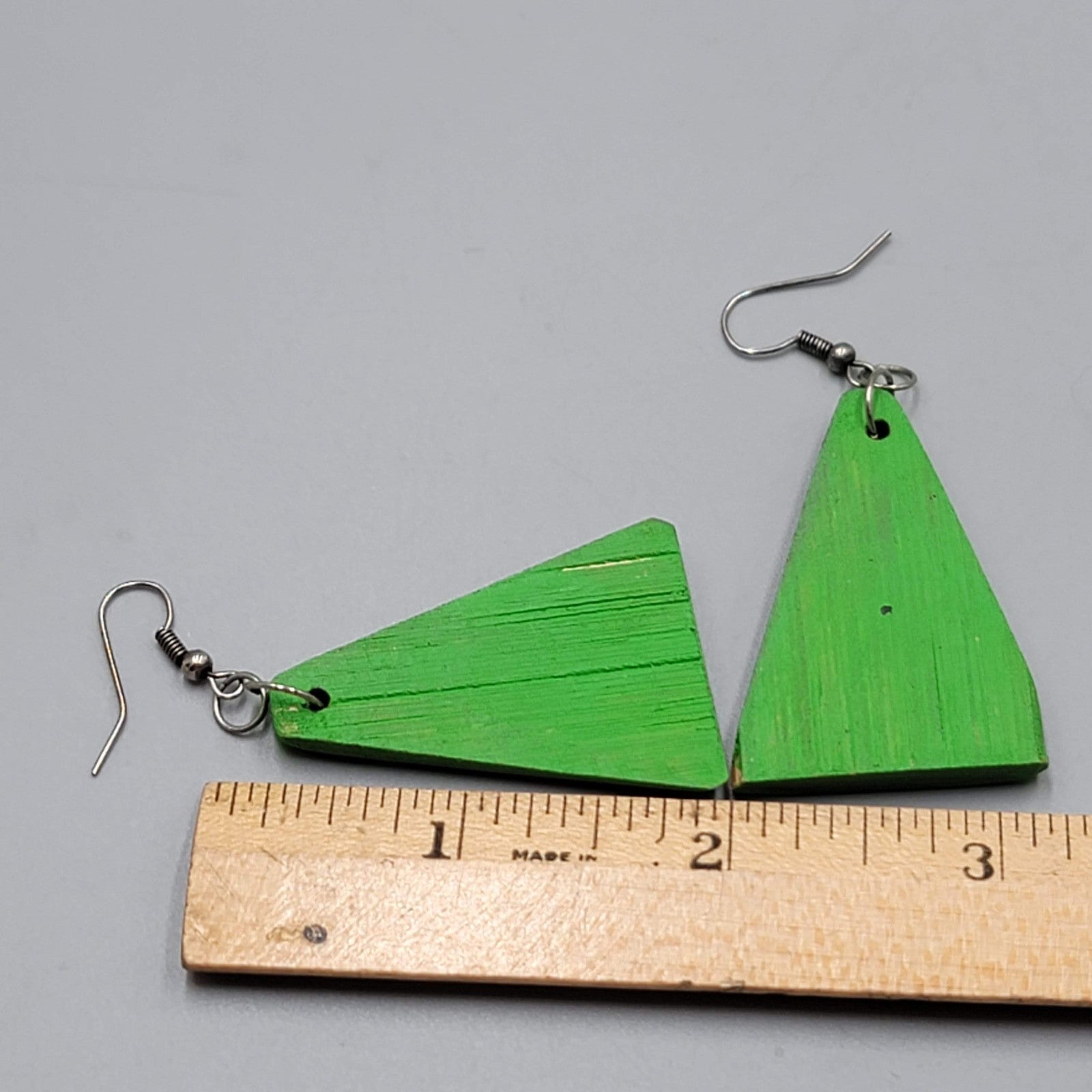 Hand Painted Beach Pierced Earrings Silver tone Dangle 1.75"