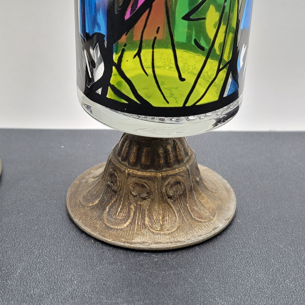 Stained Glass Mosaic Look Candle Holders Brass Base Nu Trend Religious Set of 2