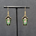 Halloween Coffin Pierced Earrings Skull Enamel Flowers Gold tone Dangle 1"