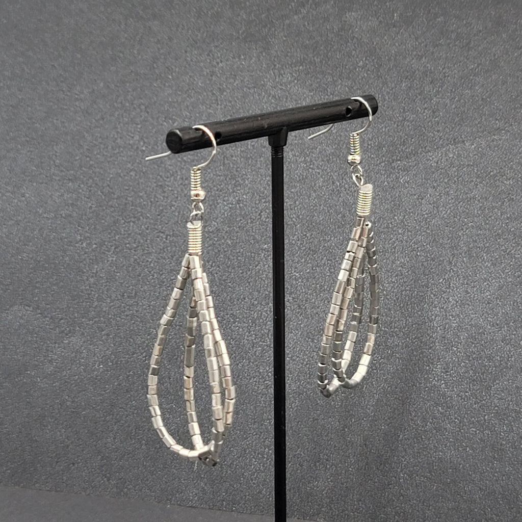Pierced Earrings Silver tone Barrel Bead Loops 2"