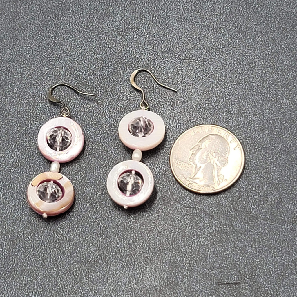 Pierced Earrings Mother of Pearl Unique Dangle 1.5"