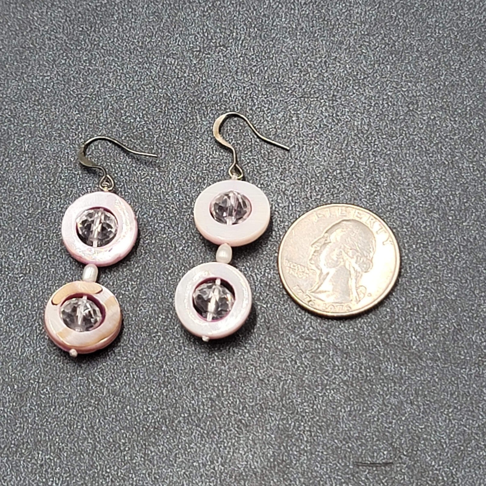 Pierced Earrings Mother of Pearl Unique Dangle 1.5"