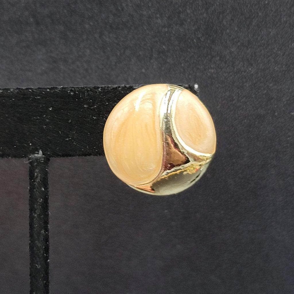 Vintage Pierced Earrings Light Peach Swirl Enamel Round Gold tone 7/8"