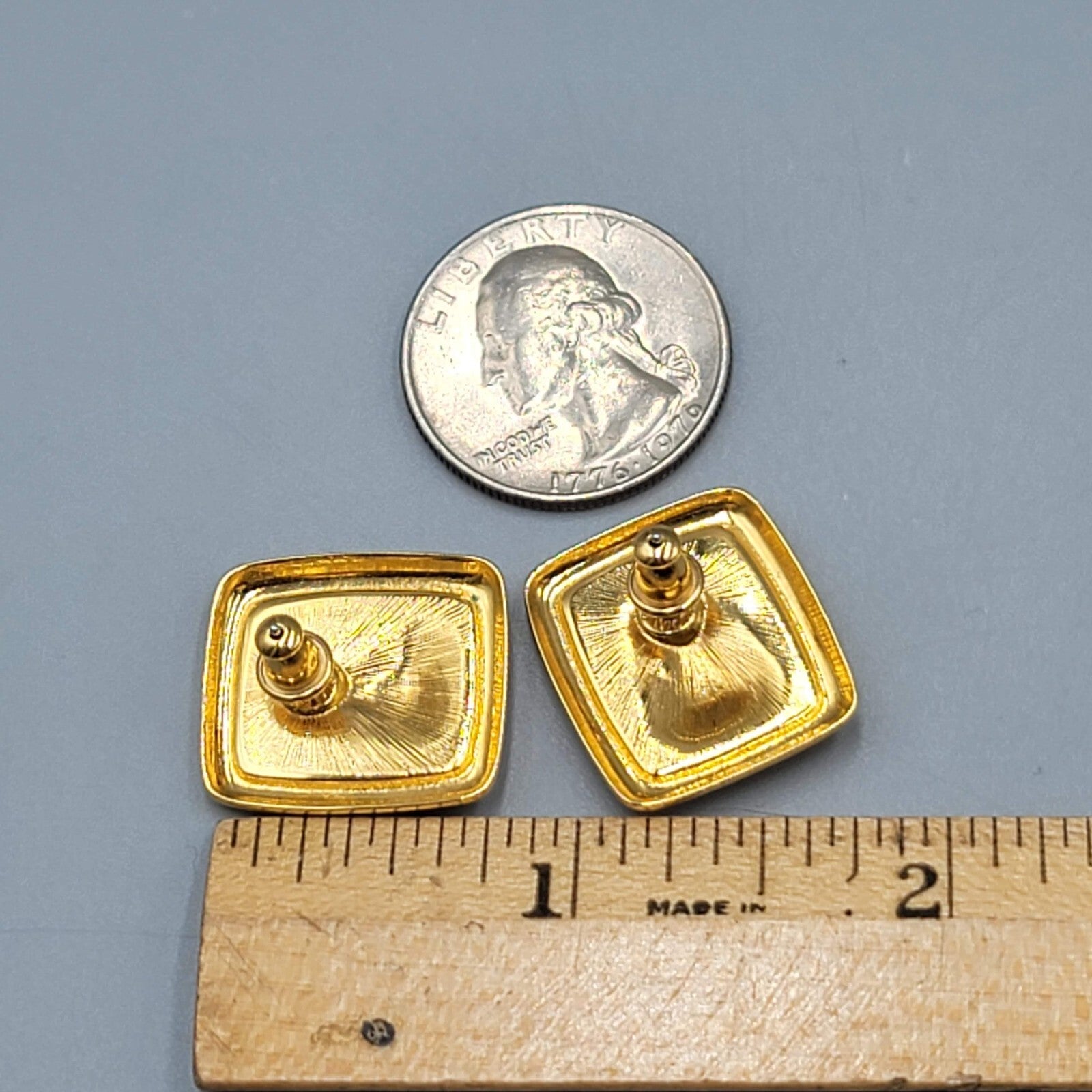 Vintage Monet Pierced Earrings Red Enamel Gold Plated Rectangle Drop 7/8"