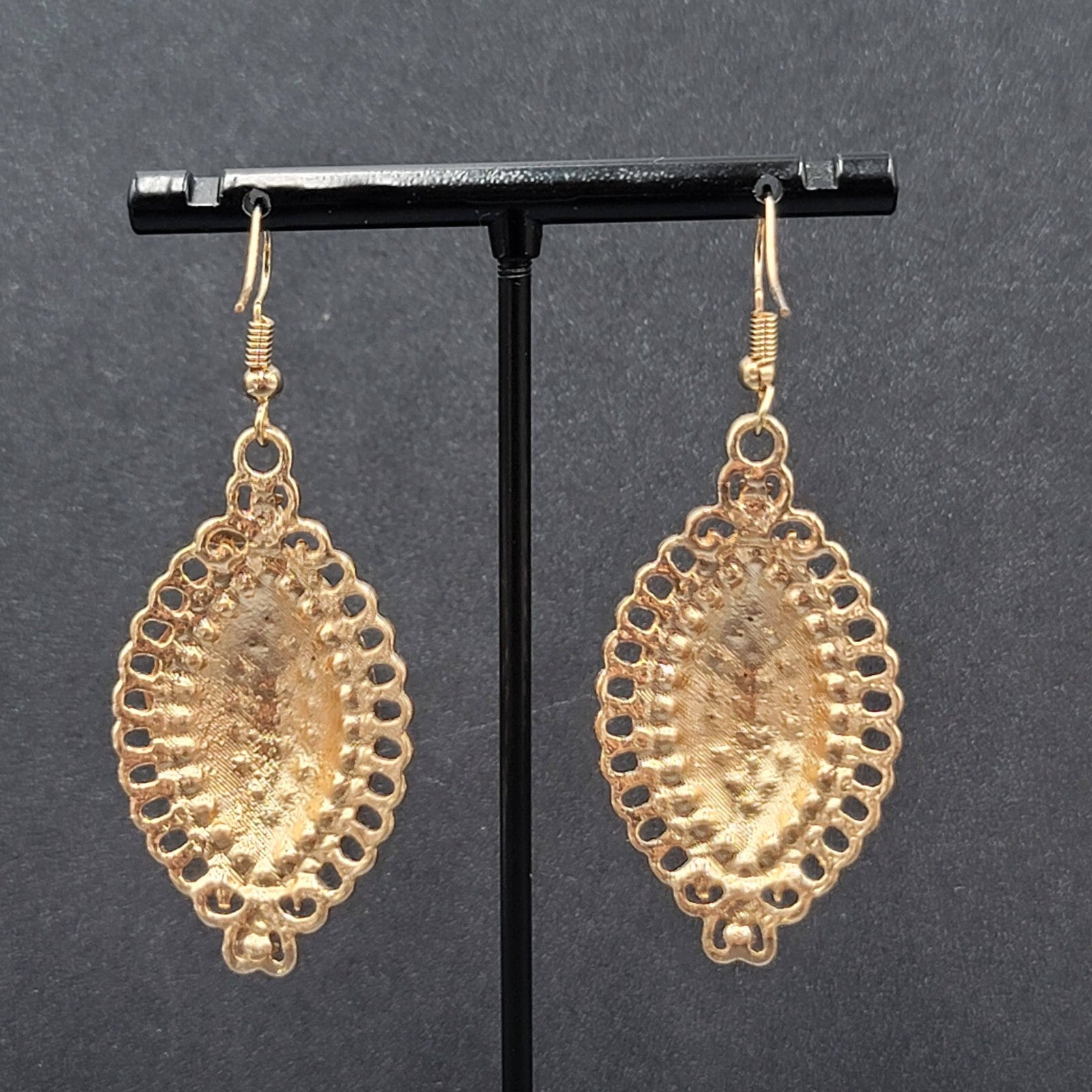 Pierced Earrings Gold Plated Crystal Rhinestone Sparkle Statement 1.75"
