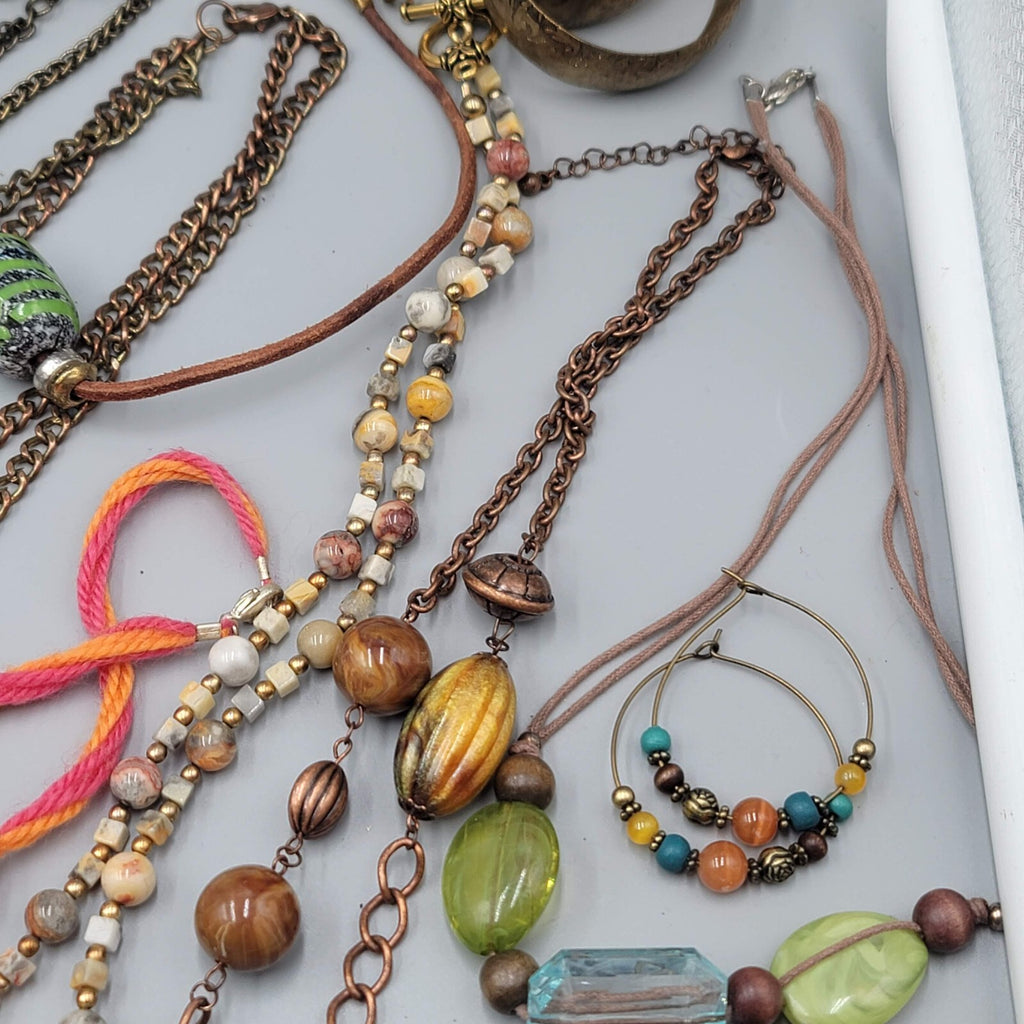 Jewelry Lot Necklace Bracelet Earrings Wood Boho Stone Bead 40 pcs