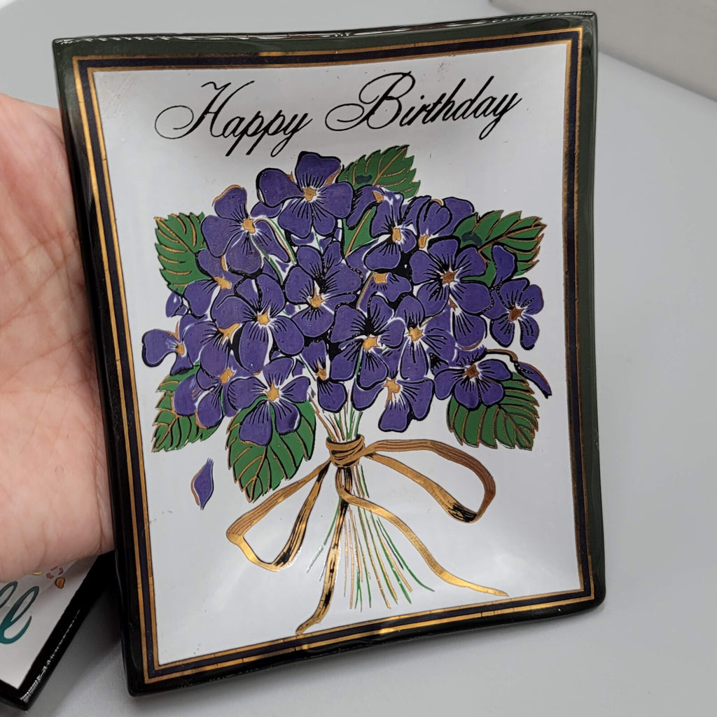 Vintage Houze Art Tray Happy Birthday and Get Well Glass Tray Lot Flowers