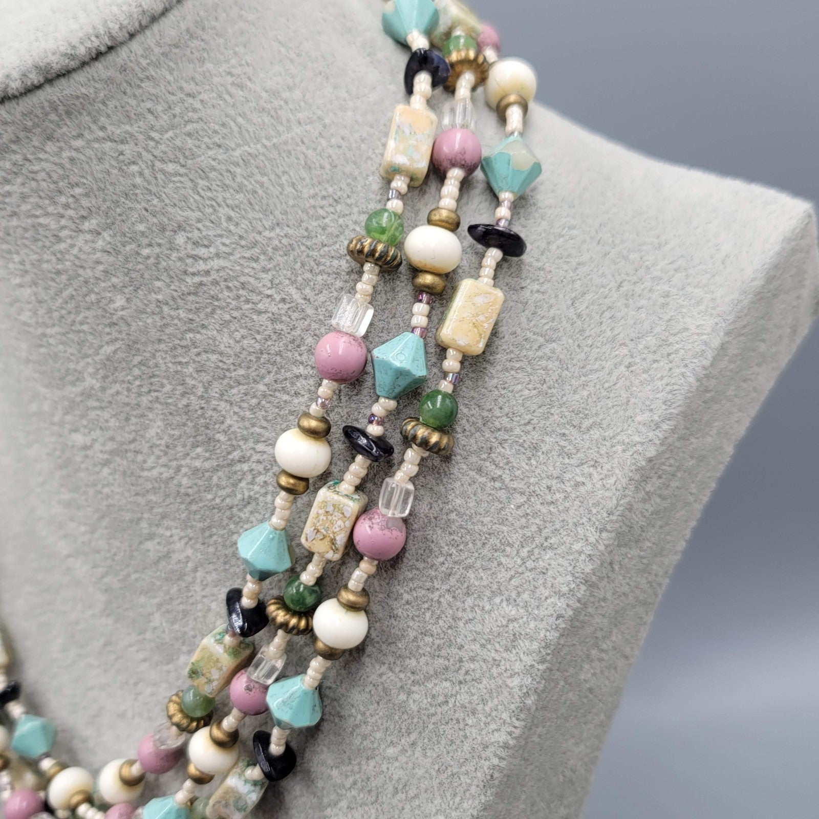 Vintage Long Beaded Necklace Multicolor Pastel Colors 56 in
