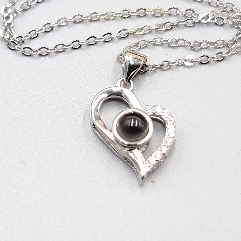 I LOVE YOU in 100 languages Heart Pendant Necklace Valentines Day Silver tone