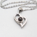 I LOVE YOU in 100 languages Heart Pendant Necklace Valentines Day Silver tone