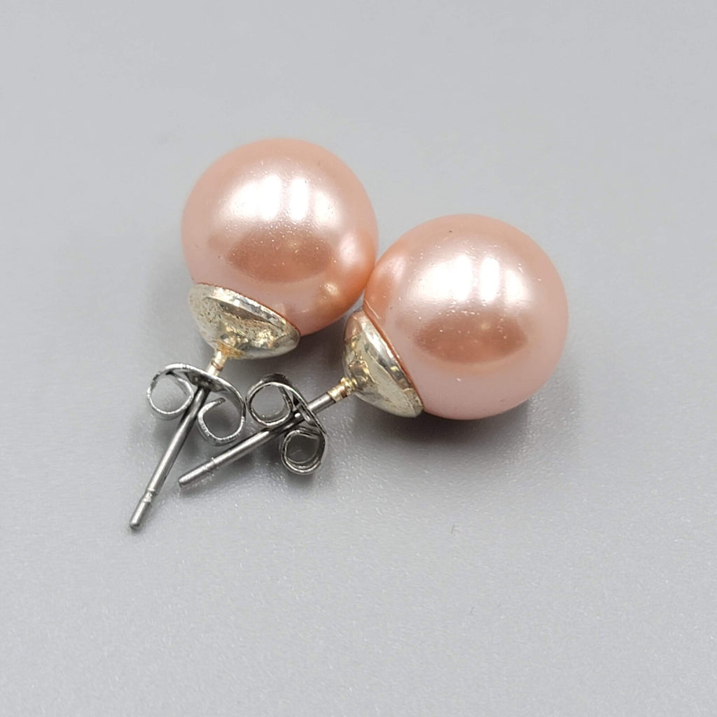 Pink Satin Round Studs Pierced Earrings 3/8"